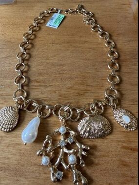 INC” for MACY’S Gold REEF Necklace Shells Pearls Charms MSRP $49 NWT Giftable